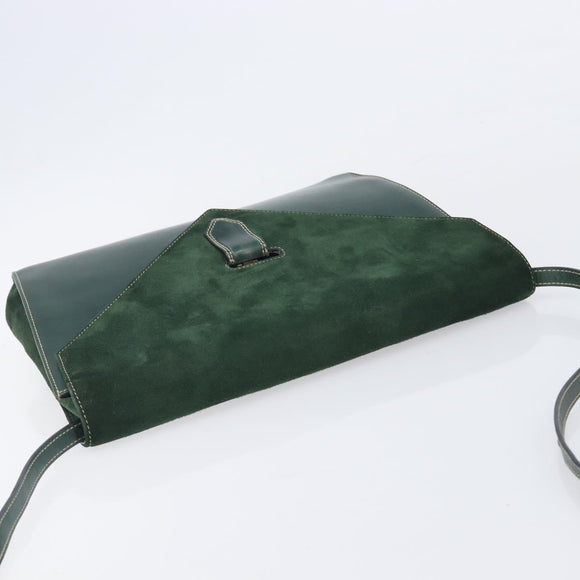 Bally Shoulder Bag Leather Green Gold Auth gh2477