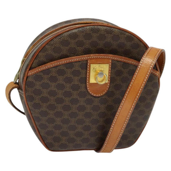 CELINE Macadam Canvas Shoulder Bag PVC Leather Brown Gold Auth gh248