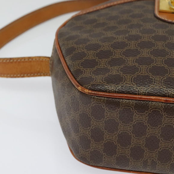 CELINE Macadam Canvas Shoulder Bag PVC Leather Brown Gold Auth gh248