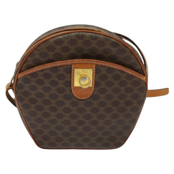 CELINE Macadam Canvas Shoulder Bag PVC Leather Brown Gold Auth gh248