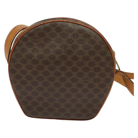 CELINE Macadam Canvas Umhängetasche PVC Leder Braun Gold Auth gh248