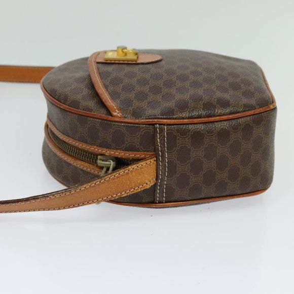 CELINE Macadam Canvas Umhängetasche PVC Leder Braun Gold Auth gh248