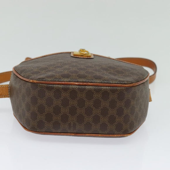 CELINE Macadam Canvas Umhängetasche PVC Leder Braun Gold Auth gh248