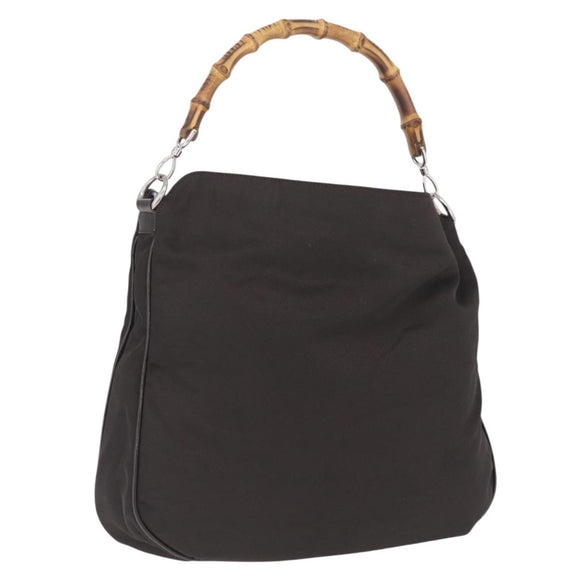 GUCCI Bamboo Hand Bag Nylon Dark Brown Silver 001 2058 1577 Auth gh2481