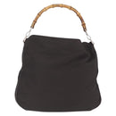 GUCCI Bamboo Hand Bag Nylon Dark Brown Silver 001 2058 1577 Auth gh2481-2
