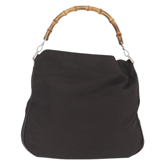 GUCCI Bamboo Hand Bag Nylon Dark Brown Silver 001 2058 1577 Auth gh2481