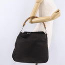 GUCCI Bamboo Hand Bag Nylon Dark Brown Silver 001 2058 1577 Auth gh2481-21