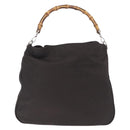 GUCCI Bamboo Hand Bag Nylon Dark Brown Silver 001 2058 1577 Auth gh2481-3