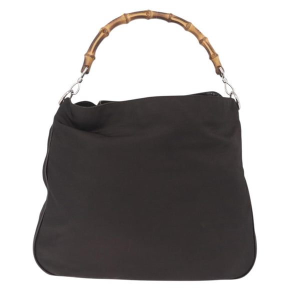 GUCCI Bamboo Hand Bag Nylon Dark Brown Silver 001 2058 1577 Auth gh2481