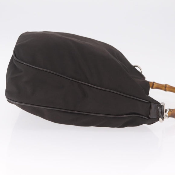GUCCI Bamboo Hand Bag Nylon Dark Brown Silver 001 2058 1577 Auth gh2481