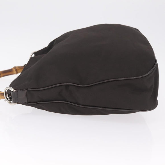 GUCCI Bamboo Hand Bag Nylon Dark Brown Silver 001 2058 1577 Auth gh2481