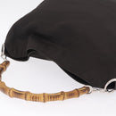 GUCCI Bamboo Hand Bag Nylon Dark Brown Silver 001 2058 1577 Auth gh2481-6