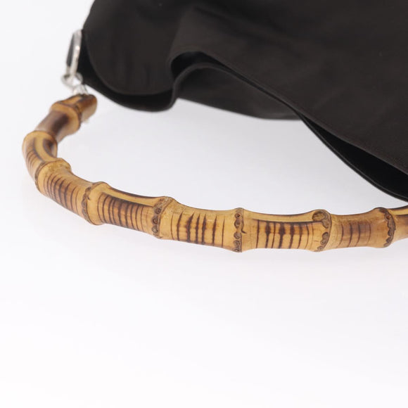GUCCI Bamboo Hand Bag Nylon Dark Brown Silver 001 2058 1577 Auth gh2481
