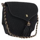 Bally Chain Shoulder Bag Canvas Black Gold Auth gh2482-1
