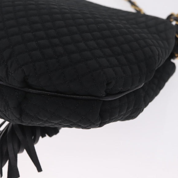Bally Chain Shoulder Bag Canvas Black Gold Auth gh2482