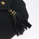 Bally Chain Shoulder Bag Canvas Black Gold Auth gh2482-14