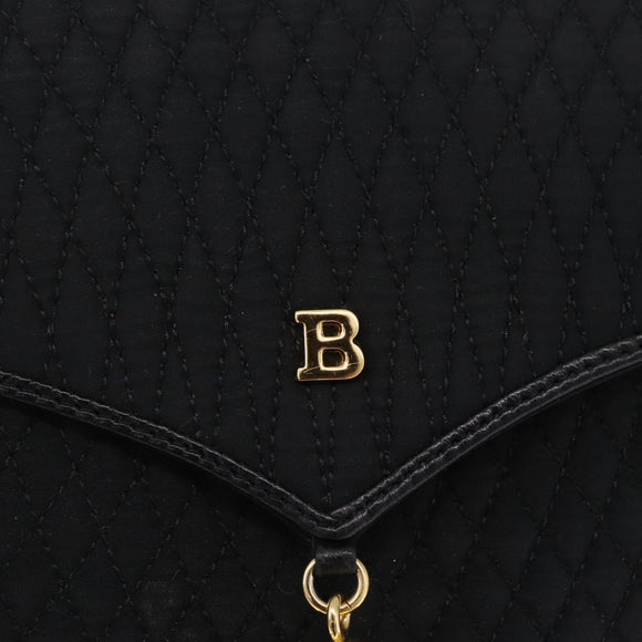 Bally Chain Shoulder Bag Canvas Black Gold Auth gh2482