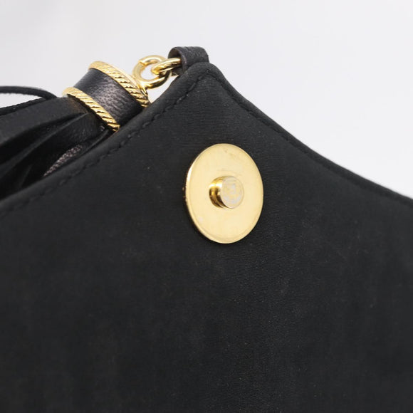 Bally Chain Shoulder Bag Canvas Black Gold Auth gh2482