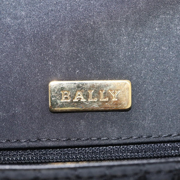 Bally Chain Shoulder Bag Canvas Black Gold Auth gh2482