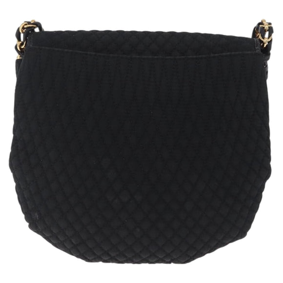 Bally Chain Shoulder Bag Canvas Black Gold Auth gh2482