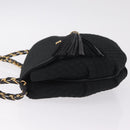 Bally Chain Shoulder Bag Canvas Black Gold Auth gh2482-5