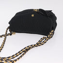 Bally Chain Shoulder Bag Canvas Black Gold Auth gh2482-6