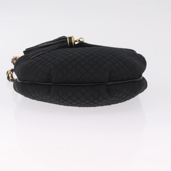 Bally Chain Shoulder Bag Canvas Black Gold Auth gh2482