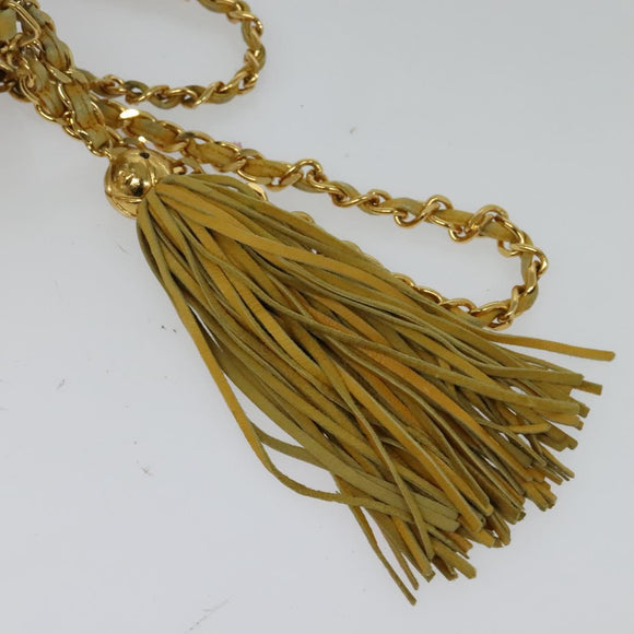 CHANEL Chain Shoulder Bag Lamb Skin Yellow Gold CC Auth gh258