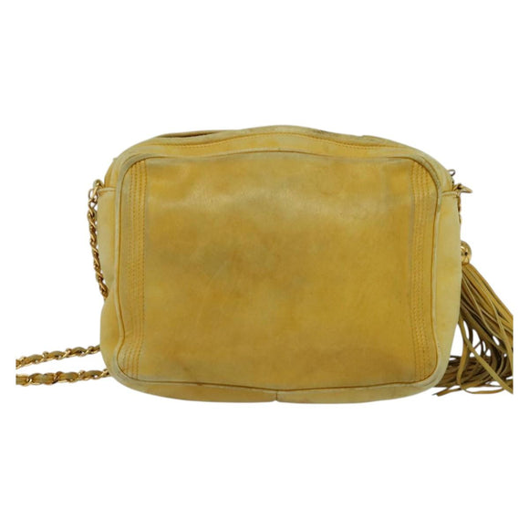 CHANEL Chain Shoulder Bag Lamb Skin Yellow Gold CC Auth gh258