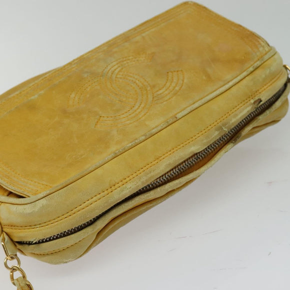 CHANEL Chain Shoulder Bag Lamb Skin Yellow Gold CC Auth gh258