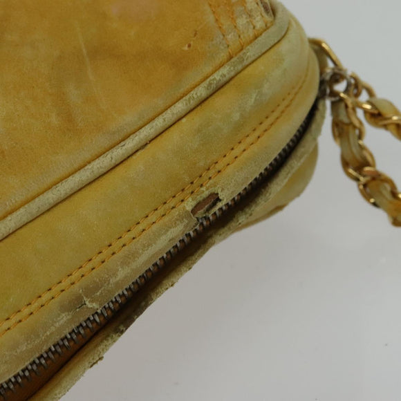 CHANEL Chain Shoulder Bag Lamb Skin Yellow Gold CC Auth gh258
