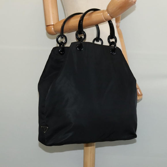 PRADA Hand Bag Nylon Black Silver Auth gh263