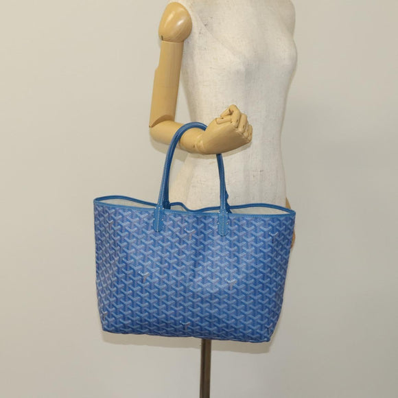 GOYARD Herringbone Saint Louis PM Tote Bag PVC Leather Blue Auth gh266