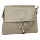 Chloe Fay Shoulder Bag Suede Leather Gold Gray Auth gh269-1