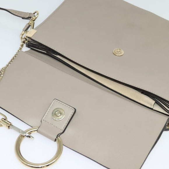 Chloe Fay Shoulder Bag Suede Leather Gold Gray Auth gh269