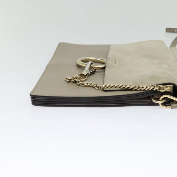 Chloe Fay Shoulder Bag Suede Leather Gold Gray Auth gh269