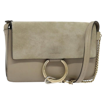 Chloe Fay Shoulder Bag Suede Leather Gold Beige Auth gh270
