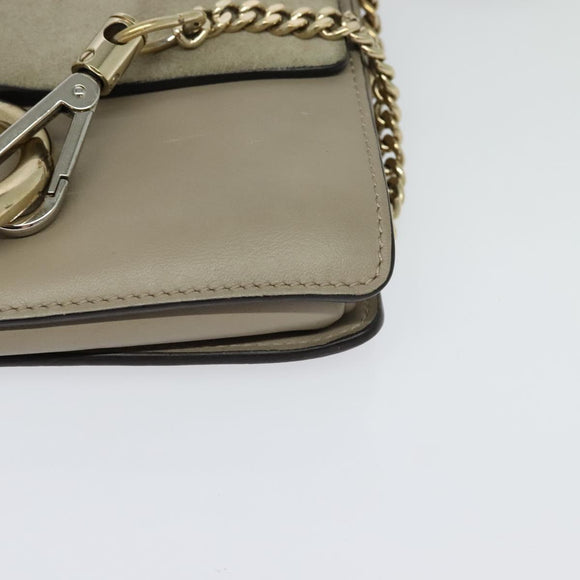 Chloe Fay Shoulder Bag Suede Leather Gold Beige Auth gh270