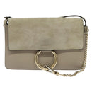 Chloe Fay Shoulder Bag Suede Leather Gold Beige Auth gh270-2