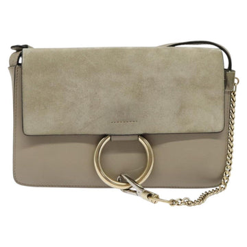 Chloe Fay Shoulder Bag Suede Leather Gold Beige Auth gh270 - 0