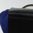 CELINE Trapeze Hand Bag Leather 2way Beige Gold blue Auth gh271-12