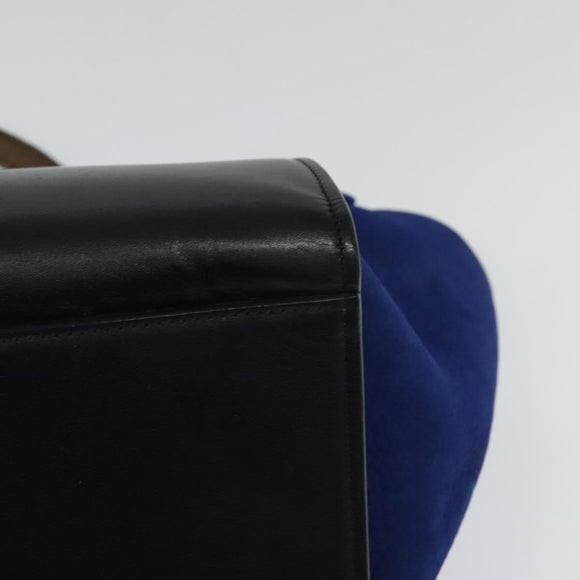 CELINE Trapeze Hand Bag Leather 2way Beige Gold blue Auth gh271