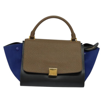 CELINE Trapeze Hand Bag Leather 2way Beige Gold blue Auth gh271 - 0