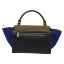 CELINE Trapeze Hand Bag Leather 2way Beige Gold blue Auth gh271-3