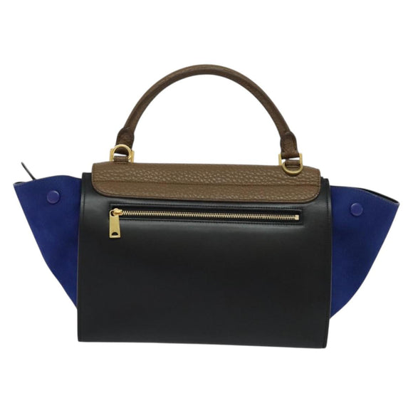 CELINE Trapeze Hand Bag Leather 2way Beige Gold blue Auth gh271
