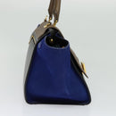 CELINE Trapeze Hand Bag Leather 2way Beige Gold blue Auth gh271-4