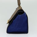 CELINE Trapeze Hand Bag Leather 2way Beige Gold blue Auth gh271-5