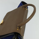 CELINE Trapeze Hand Bag Leather 2way Beige Gold blue Auth gh271-6
