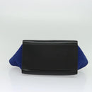 CELINE Trapeze Hand Bag Leather 2way Beige Gold blue Auth gh271-9