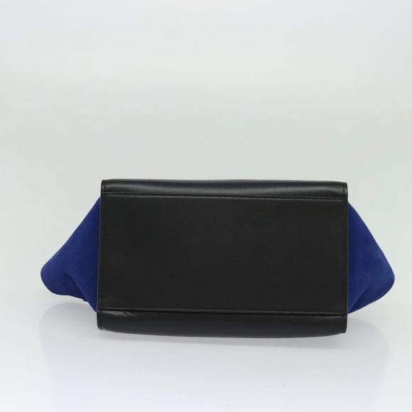 CELINE Trapeze Hand Bag Leather 2way Beige Gold blue Auth gh271